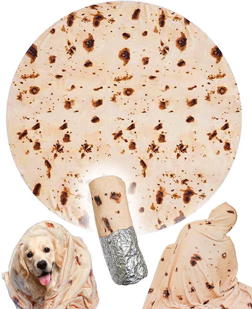 "Burrito Tortilla Blanket: 71" Soft & Fuzzy Throw - Funny Gift for Family & Friends, Adults, Kids, Teens